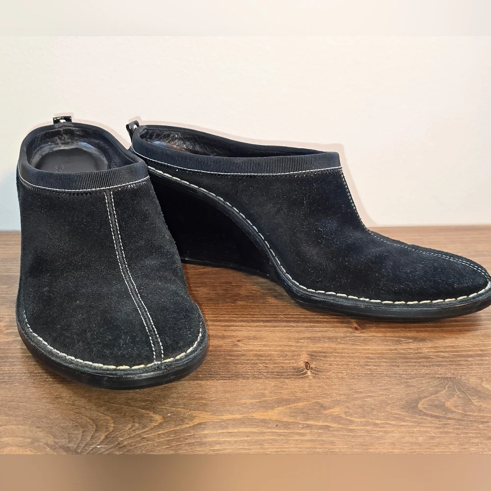 Cole Haan Jaynie Black Suede Wedge Mules Women's Size 6.5B